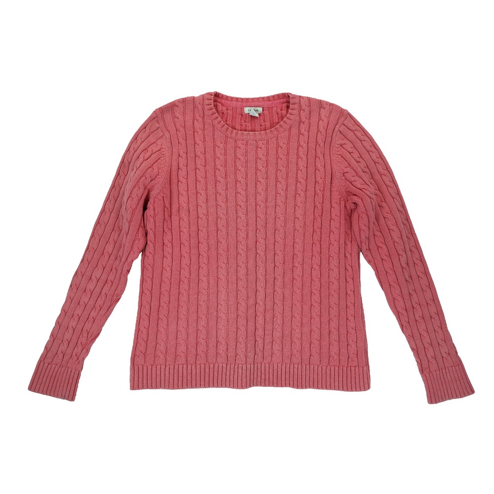 L.L. Bean Women's Pullover Cable Knit Sweater Size Larg Pink 100% Cotton #258841